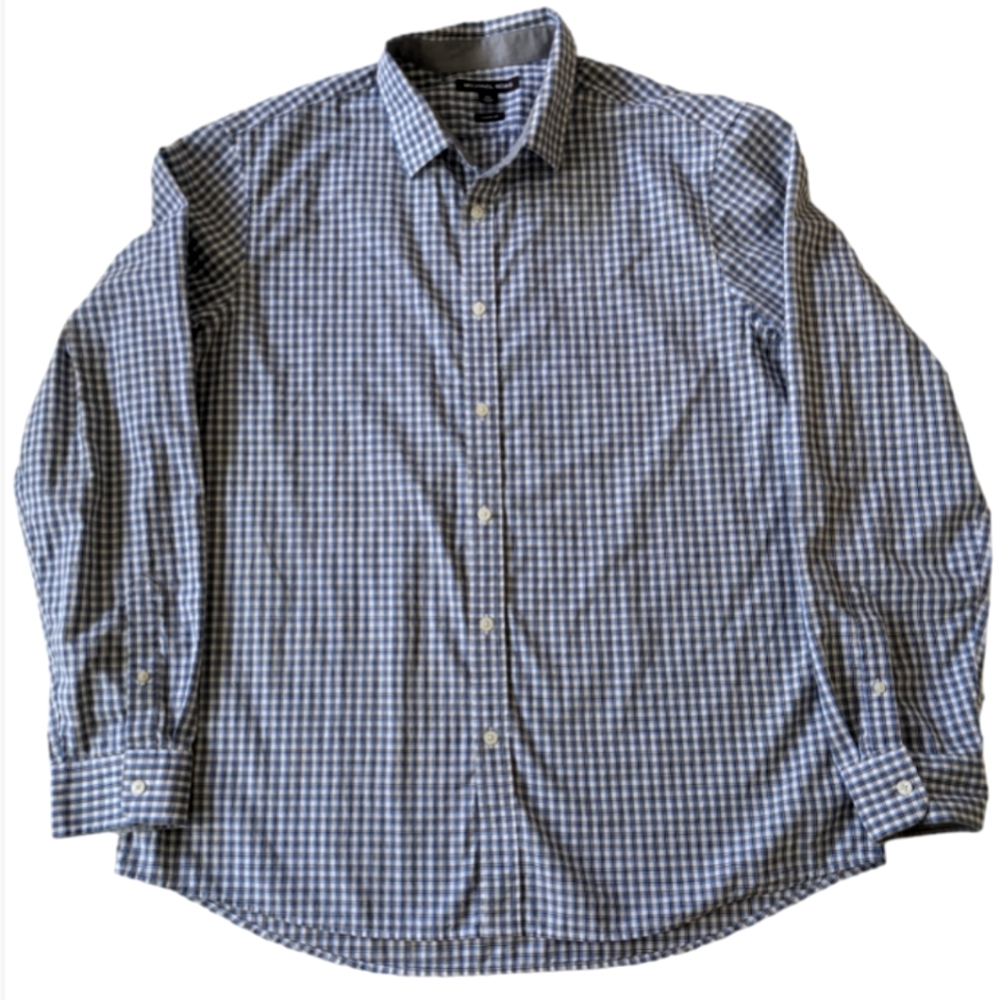 Michael Kors shirt classic fit plaid Fall blue black button front XXL 100% co…
